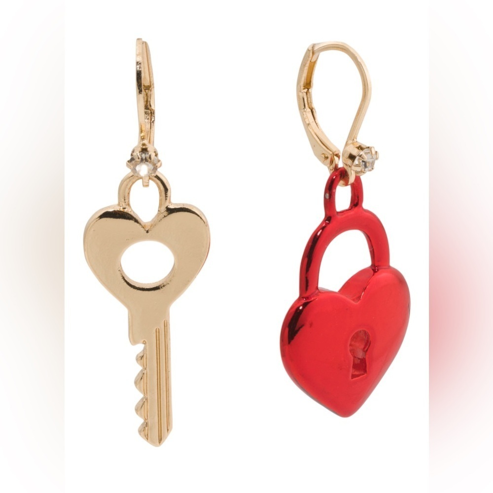 Betsey Johnson Red Heart Lock Earrings